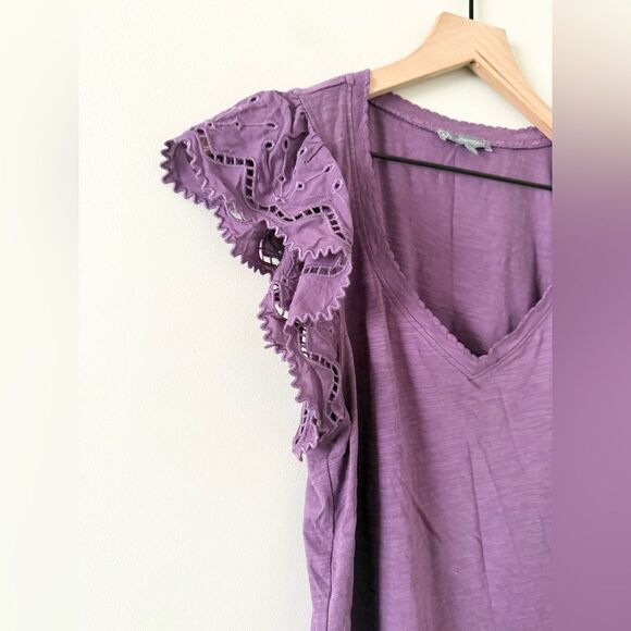 NWT Wit & Wisdom Nordstrom Eyelet Flutter Sleeve Jersey Tee in Sunset Purple - S - Picture 3 of 7